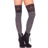 Leg Avenue - Bas Genoux Tricot En Dentelle - Gris Et Noir - Party Shop